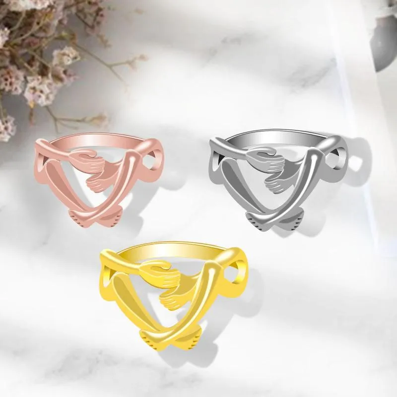 結婚指輪は女性のための抱きしめ幾何学的な手カップルリング友情ジュエリーギフト愛好家バレンタインデー