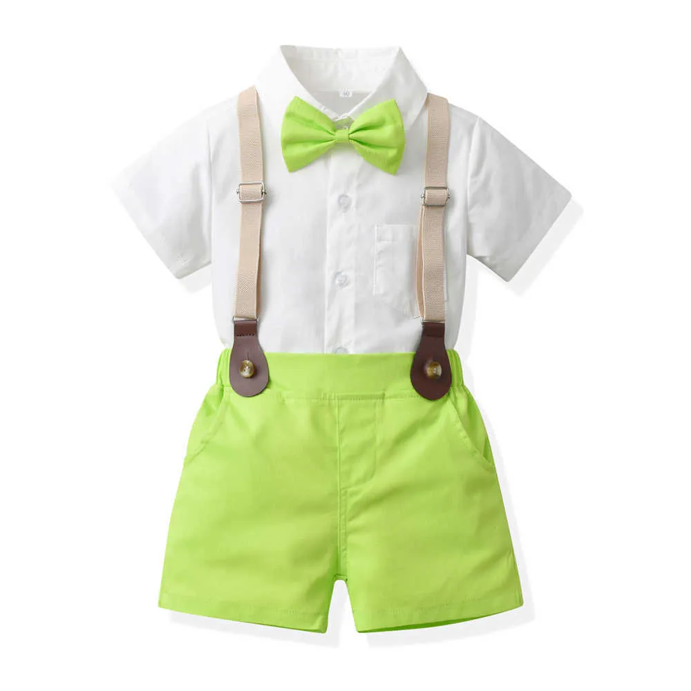 衣料品セット夏の新しいファッションボーイズフォーマルスーツbowtiesuspenderパンツカジュアル服服服2pcsセットw230210