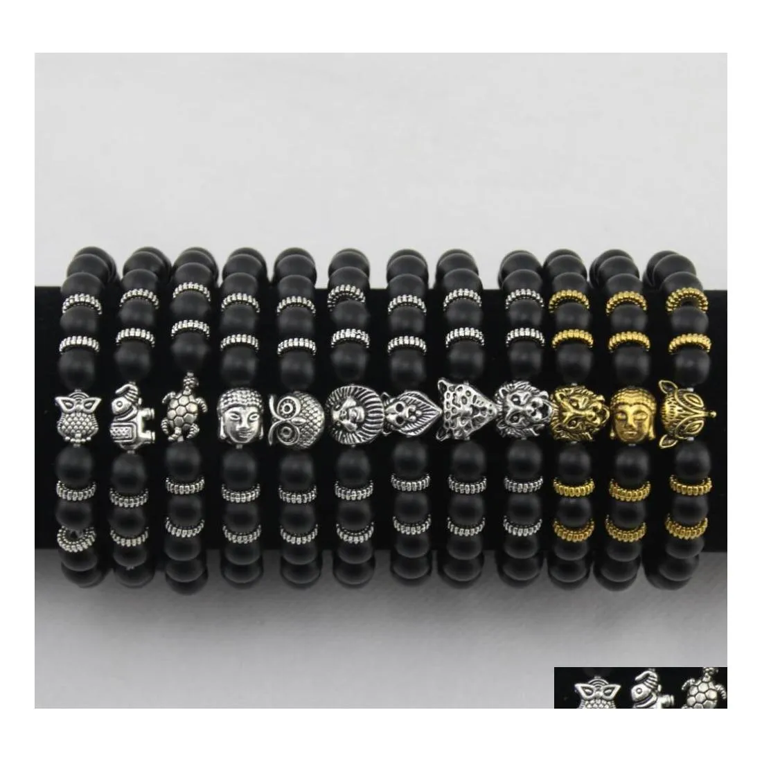 Charm Bracelets Mens Luxury Jewelry Women Matt Stone Bead Bracelet Elephant Leopard Head Lion Owl Turtle Lava Drop Delivery Dhmqk