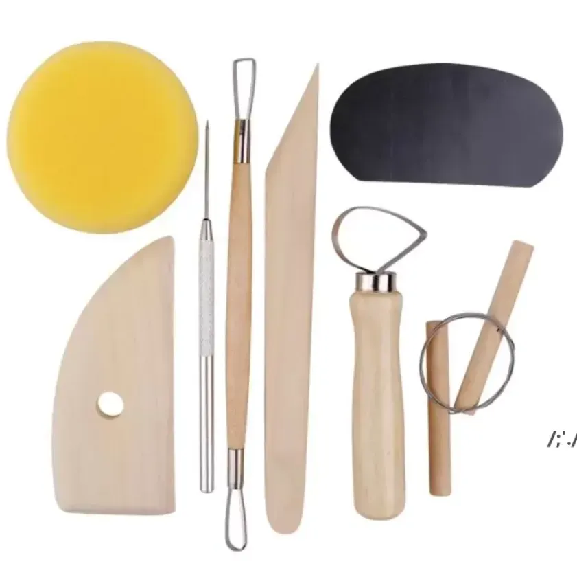 8st/set Återanvändbar DIY Pottery Tool Kit Hem Handarbete Clay Sculpture Ceramics Gjutningsverktyg FY3431 0210