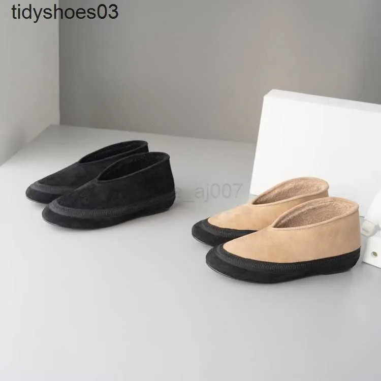 Designer de sapatos de vestido The Row New Pele Integrated Wool One Foot Nun confortável Sapatos solteiros quentes de lã para mulheres