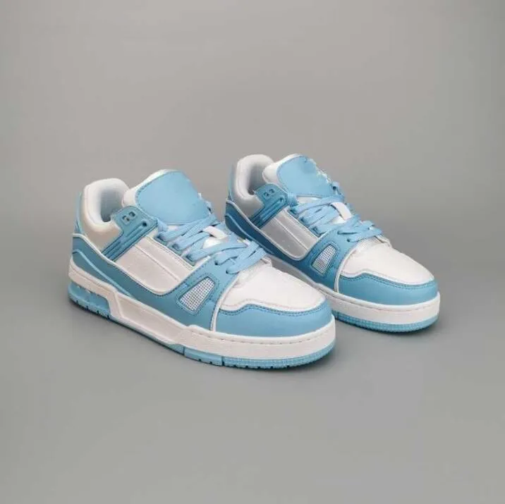 Bulk Sky Blue Designer Shoes: Leather Trainer Sneakers With