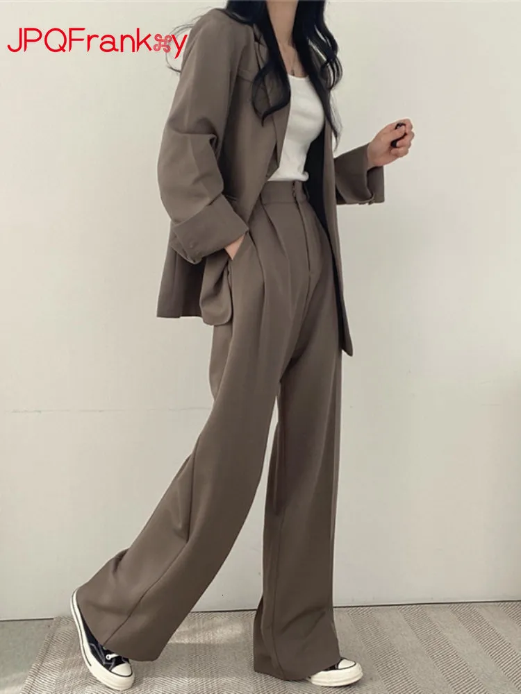 Women Dwuczęściowe spodnie Autumnwinter Solid Kolor Blazer Long Office Dame for Suit Set Zestawy kobiet 230209