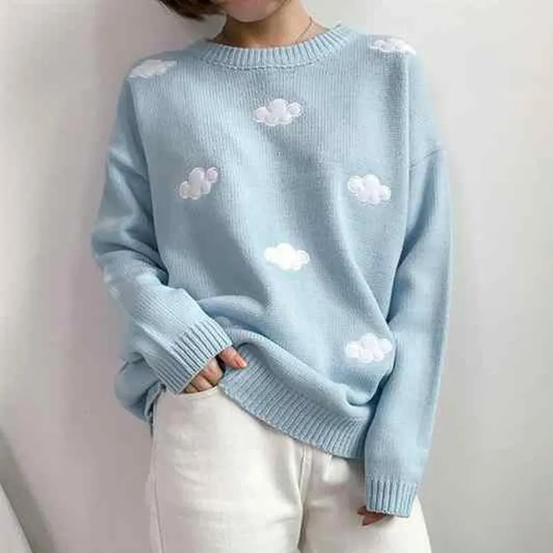 Pulls pour femmes mode coréenne nuage pull doux fille vêtements Preppy Style à manches longues pulls en tricot lâche Harajuku Vintage hauts WomenWom