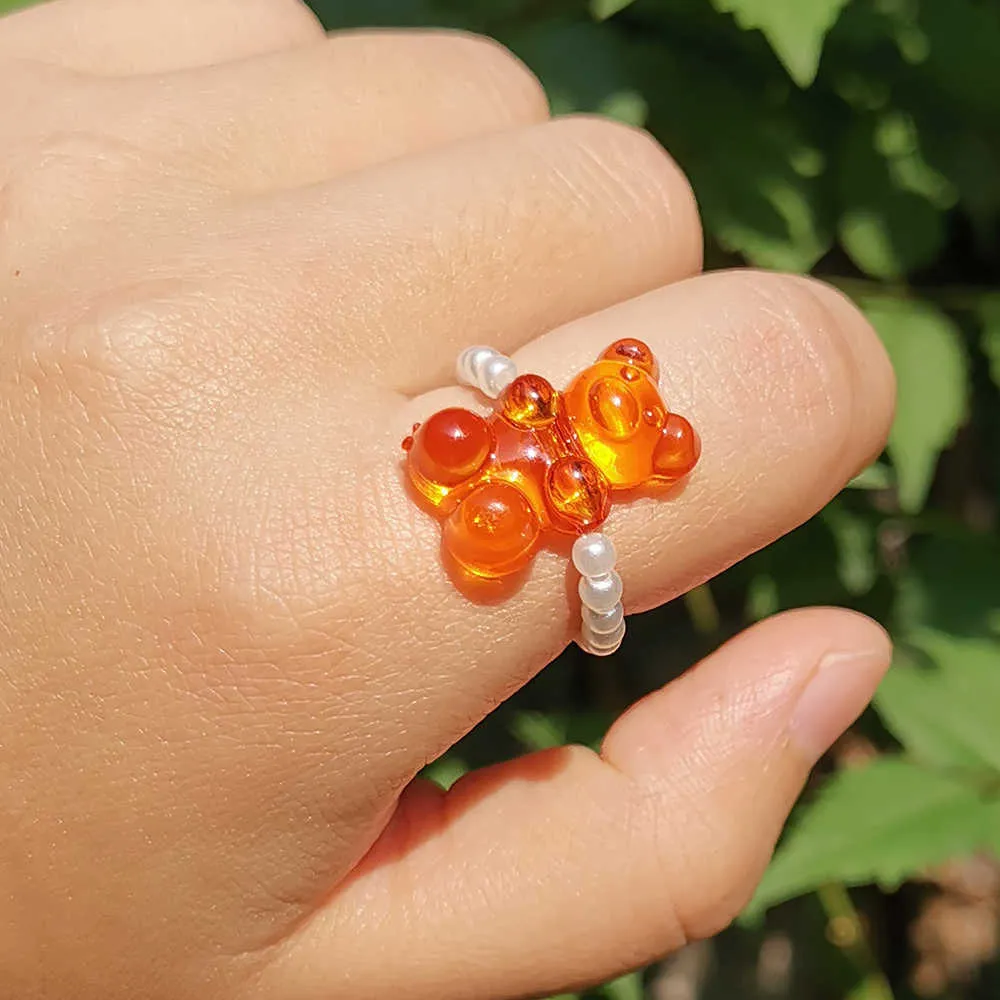 Solitaire Anneau ZX Mignon Transparent Gummy Bear Anneaux pour Femmes Vintage À La Main Simulé Perle Perlé Bijoux De Mariage En Gros Cadeaux INS Y2302