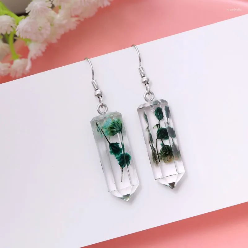 Boucles d'oreilles pendantes ZOSHI pendentif géométrique pour femmes fleurs séchées transparentes filles mode bijoux de fête