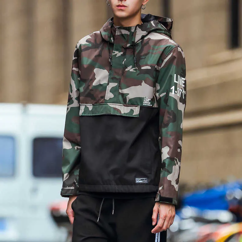 Cheap Wholesale Mens Custom Pullover Camo Windbreaker Jacket 100
