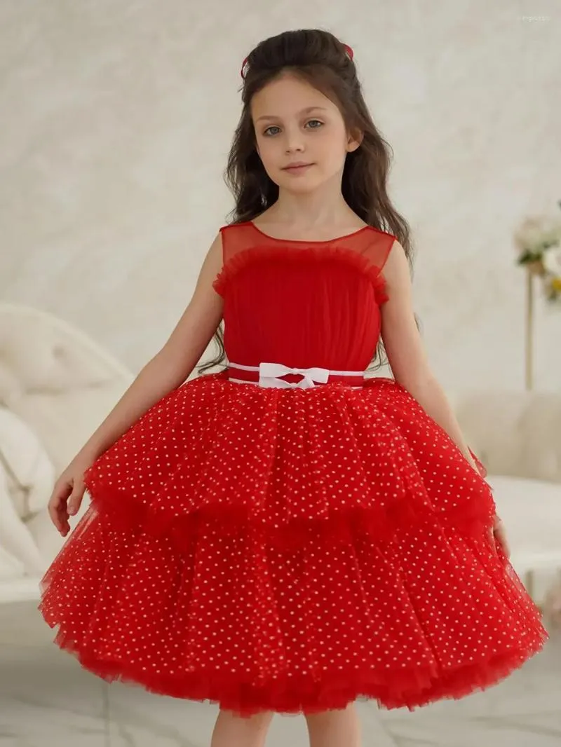 Meisje jurken mvozeïne trapsgewijze kinderen optochtjurken voor bruiloften rode prinses gezwollen bloemenjurk