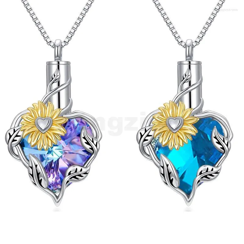 Collane con ciondolo Fiori di cristallo Cremazione Urna di cenere Cuore Girasole Pendenti di loto Collana Metallo Donna Uomo Può aprire gioielli Regali