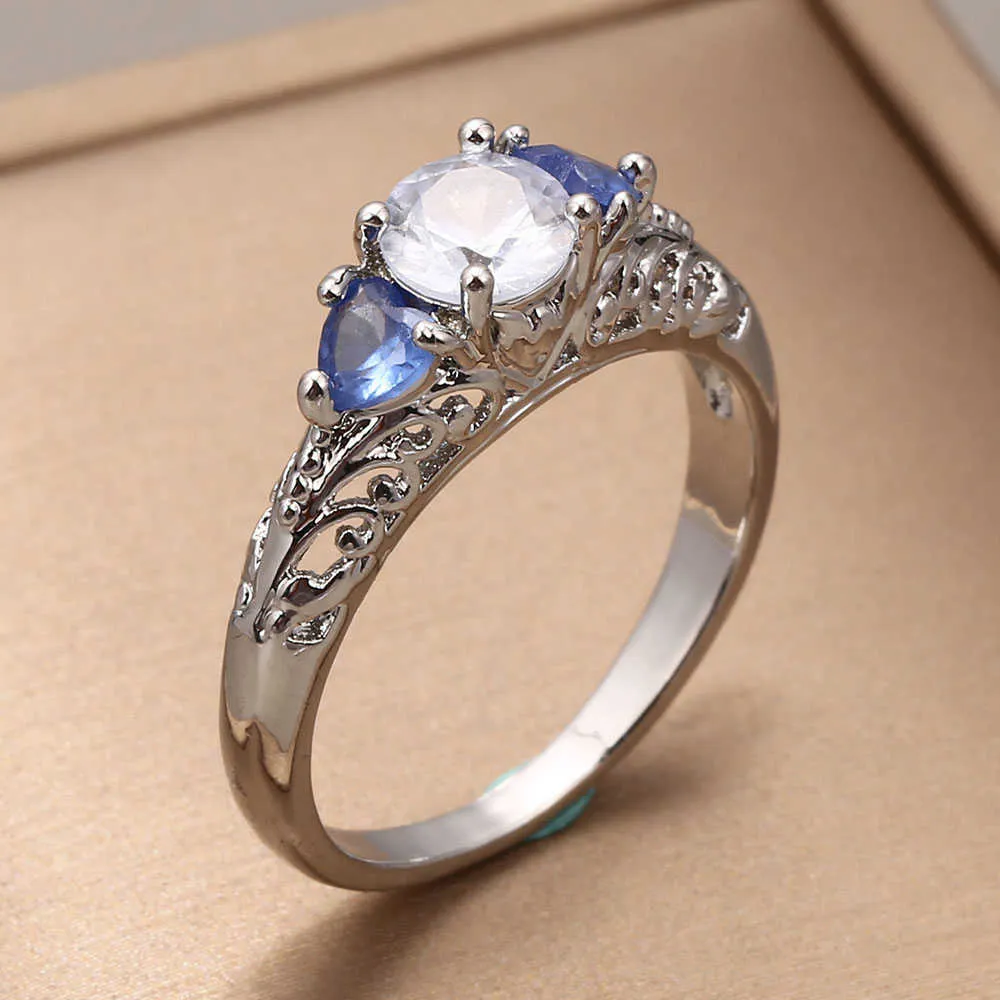 Solitaire Ring Vintage Princess Cut Blue Crystal Zircon Womens för kvinnliga bandjubileum Julklapp Party Jewelry Set Y2302