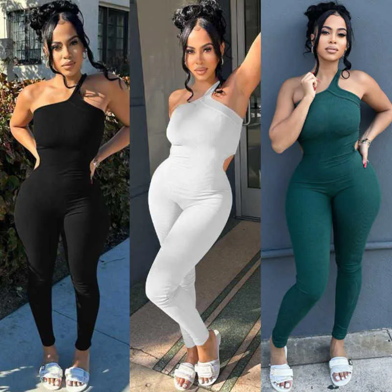 Designer Causal Women Jumpsuits Fashion Sexy Tight-fitting One Shoulder Sling Sports Fitness Rompers