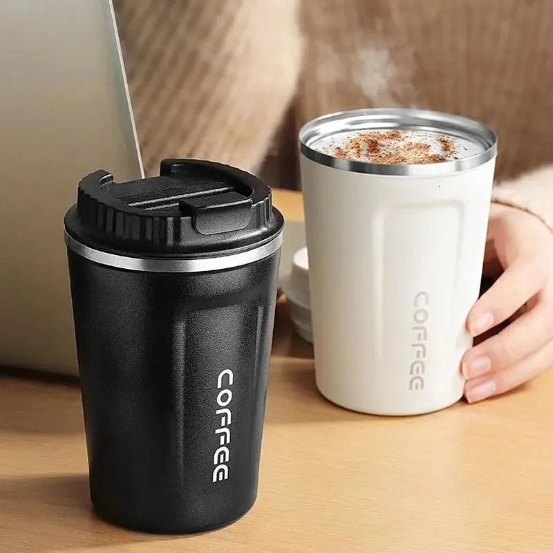 Bouteilles d'eau 380 ml 510 ml double tasse thermique de café en acier inoxydable avec couvercle thermos voiture fiole à vide lait jus tasse cadeau 221122