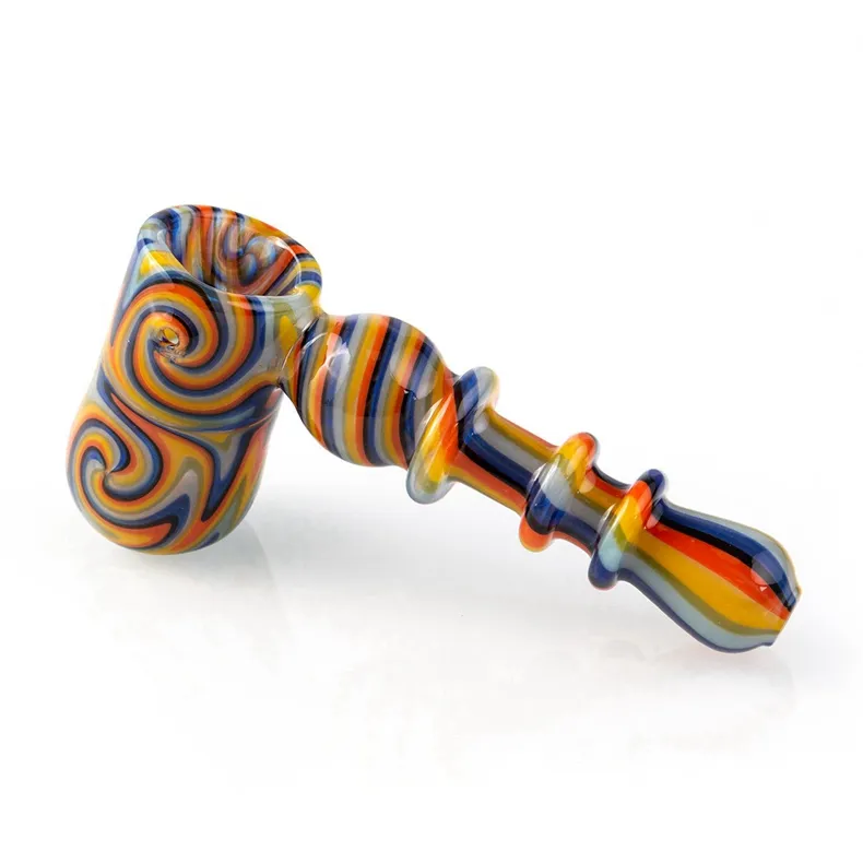 Cool Colorful Wig Wag Thick Glass Pipes Dry Herb Tobacco Bubbler Spoon Bowl Filter Oil Rigs Handpipes Handmade Portable Bong Smoking Cigarette Holder Tube