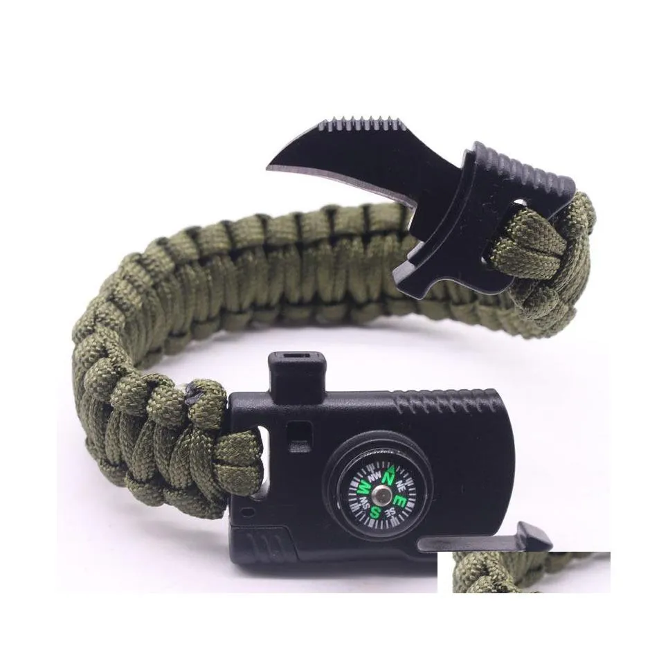 Manchette Tactique Parapluie Corde Survivre Sifflet Évasion Sauvetage D'urgence Camouflage Bracelet Paracord Montée Chasse Accessoire Drop Delivery Dhqck