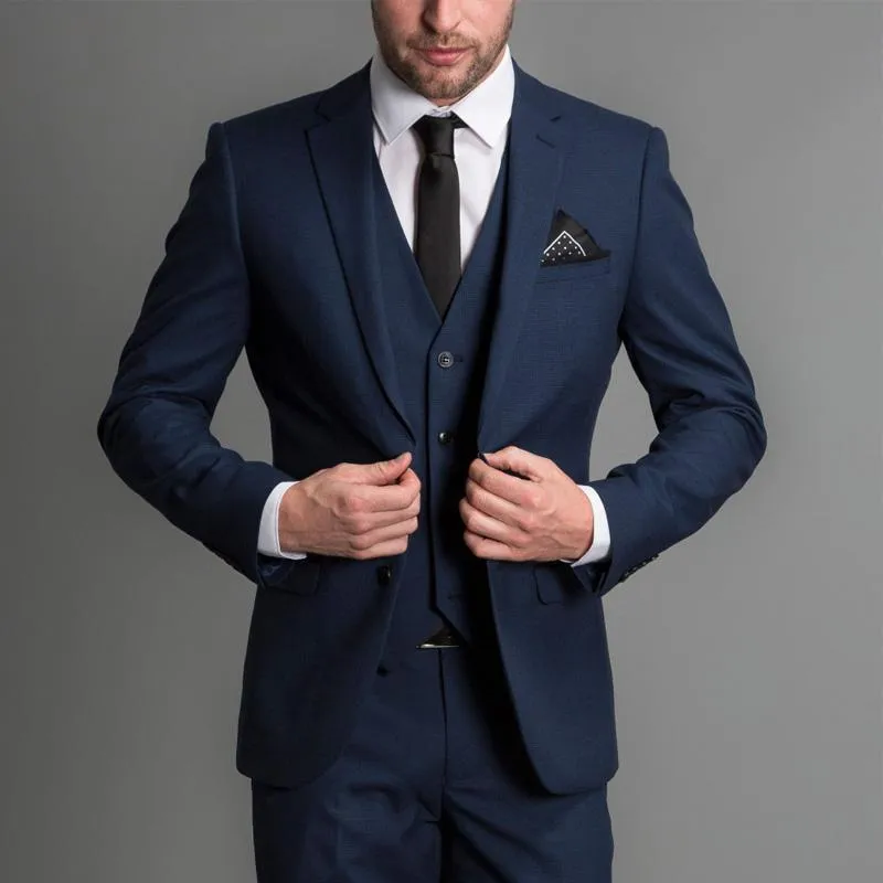 Herenpakken Blazers Slim Fit Business Men 3 -delige marineblauw bruiloft Tuxedo voor bruidegomsman mannelijke mode set jasje vest met broek 2023