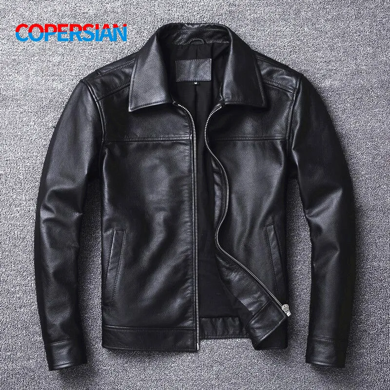 Men's Leather Faux Leather Men's Top Layer Cowhide Motorcycle Suit Large Size addition Cotton Leather Jacket Lapel Casual Coat 230209