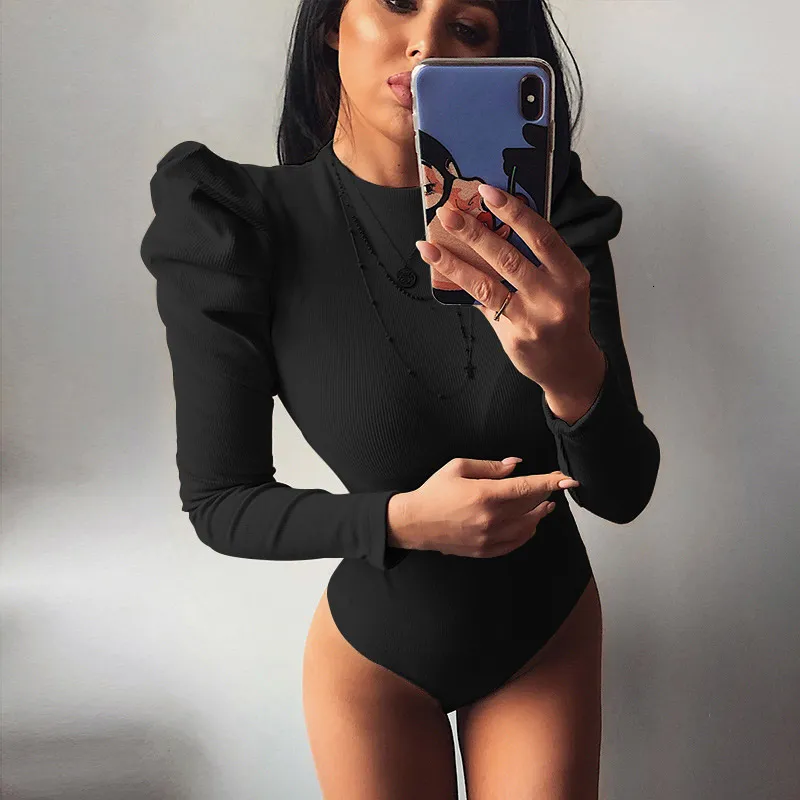 Kadın Tulumları Yük atanlar Bahar Kış Kadın Seksi Bodysuit Casual Bodycon Katı Örme Siyah Bodysuits Vücut Kadın 230209