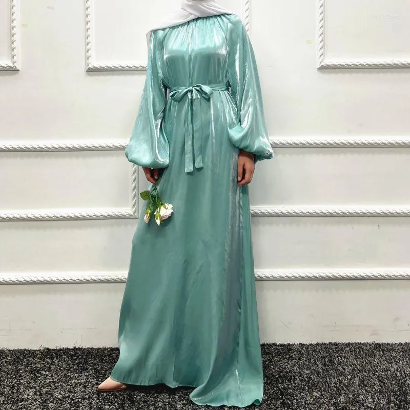 Etnik Giyim Eid Dubai Kadın Moda Moda Parlak Hijab Puflu Kollu Müslüman Elbise Türkiye İslam Jellabiya Abaya Arap Afrikalı Robe