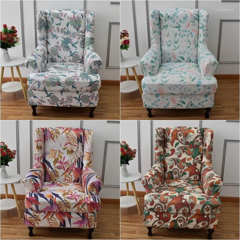 Stol täcker blommor tryckt wingchair täcker elastisk fåtölj slipcover hög back wingback stretch spandex soffa skyddande fodral