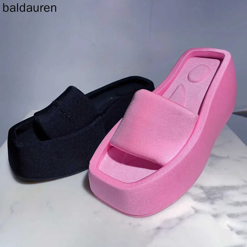 Sandaler Baldauren New Platform Women Tisters Summer Square Toe Brand Satin Sandaler Womensexy High Heels Shoes Beach Sandals T230208