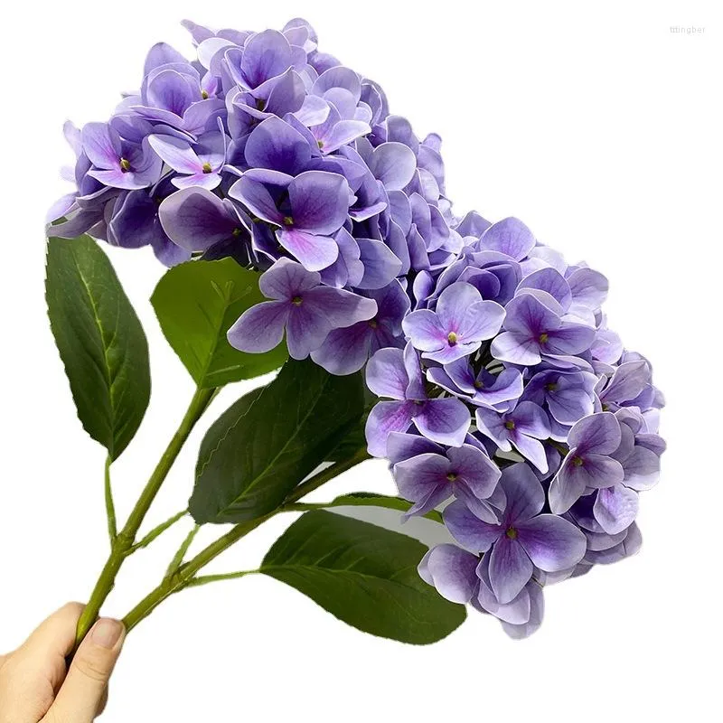 Decoratieve bloemen één kunstmatige hortensia bloemen tak plastic real touch laurustinus stengel met groen blad voor trouwhuis bloemen