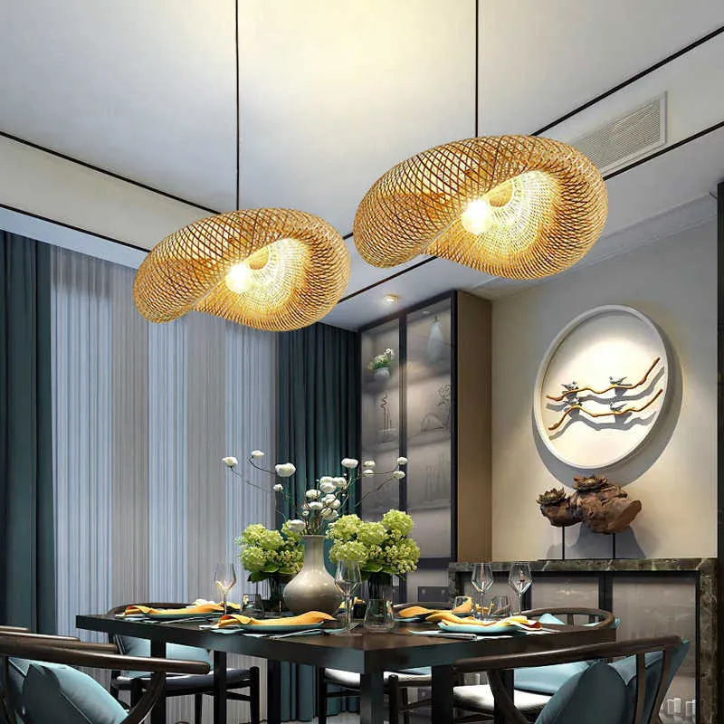 Bamboo Basket LampShade Wicker Weave Pendant Light Natural Beach Coffee Shop Ceiling LED Chandelier Adjustable Ceiling Light Fixture Design For Living Room,Bedroom,Cafe,Teahouse