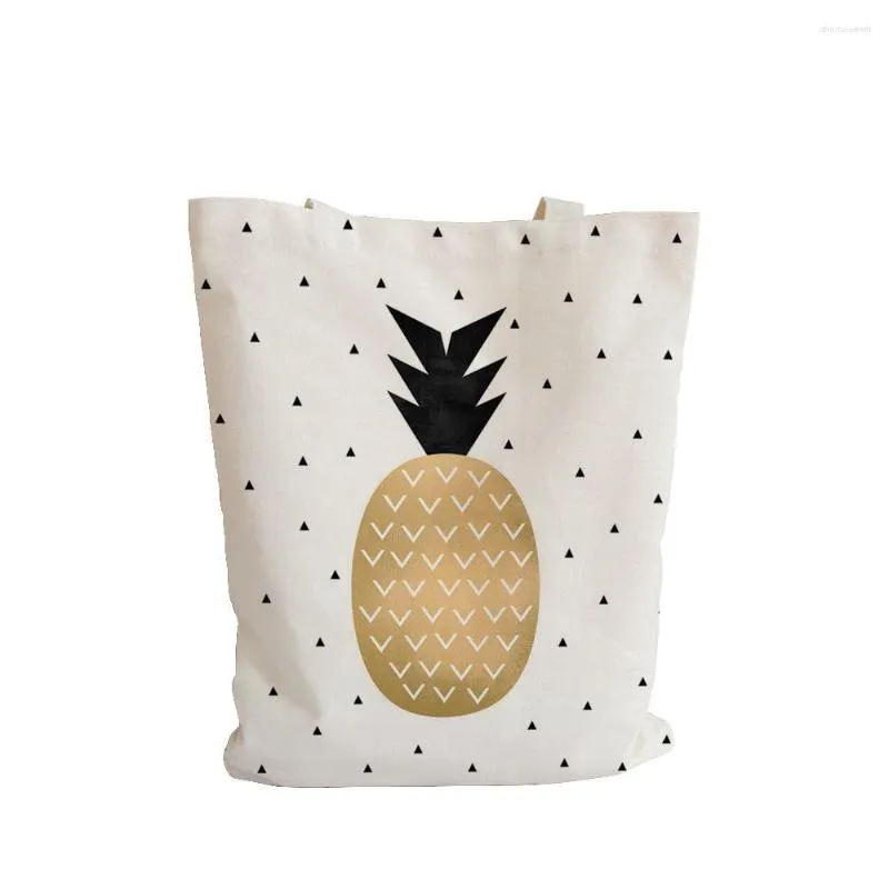 Förvaringspåsar frukt ananas canvas handväska singel axel lady strand väska färg tryckt