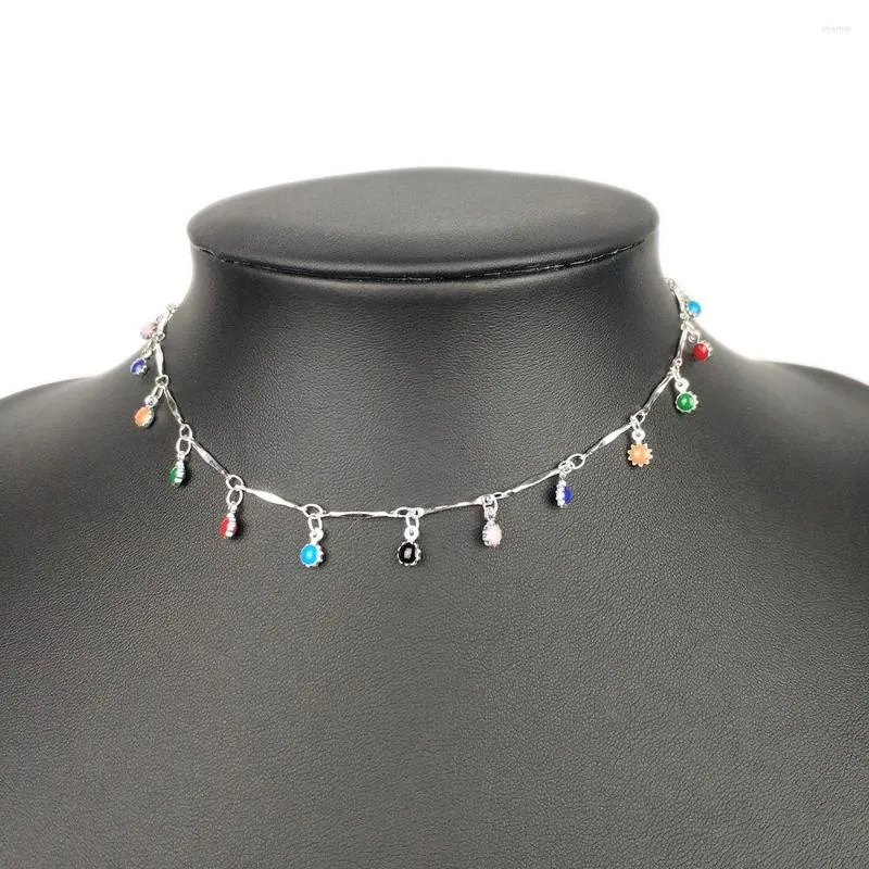 Choker Punk Necklace For Women Charm Colorful Stone Chain Chockers Handmade Party Jewelry Collares Femme