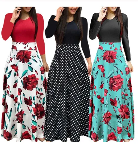 Casual Kleider Plus Größe Frauen Herbst Druck Nähte Blume Casual Lange Party Kleid Vestidos Bodycon Elegante Sexy Frau Maxi Kleid femme 230210