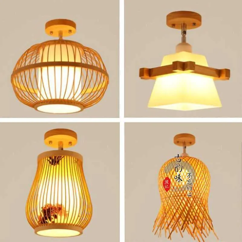 Lumières Asie du Sud-Est Plafonnier Bambou Bois Suspension Multi-style Naturel Tricot À La Main Salle Chambre Hall Éclairage 0209