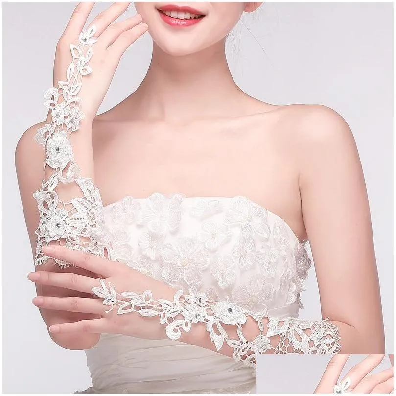 Bridal Gloves Lace Wedding Dress Cutout Diamond Luxury Accessories Drop Delivery Party Events Dhxqy