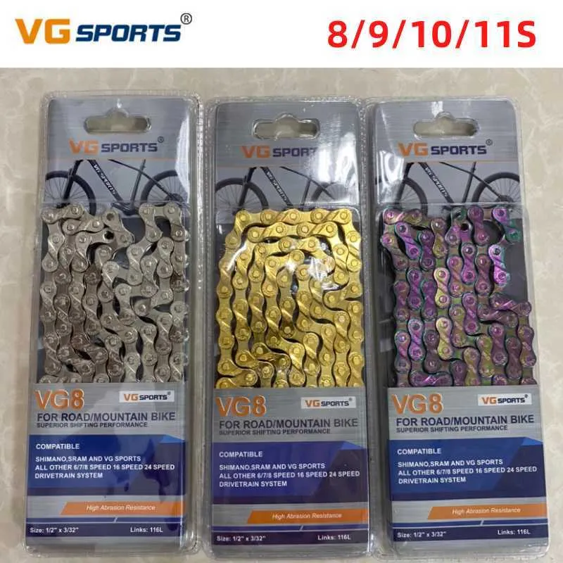 Chains VG Sports 8/9/10/11 Speed ​​Bicycle Chain MTB Mountain Road Bike Light Weight Nikkel Geplateerde kleurrijke zilveren fietsende onderdelen 0210