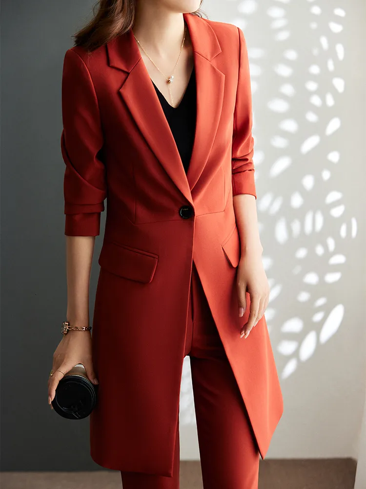 Womens Two Piece Business Wear Set For Autumn/Winter Red, Blue