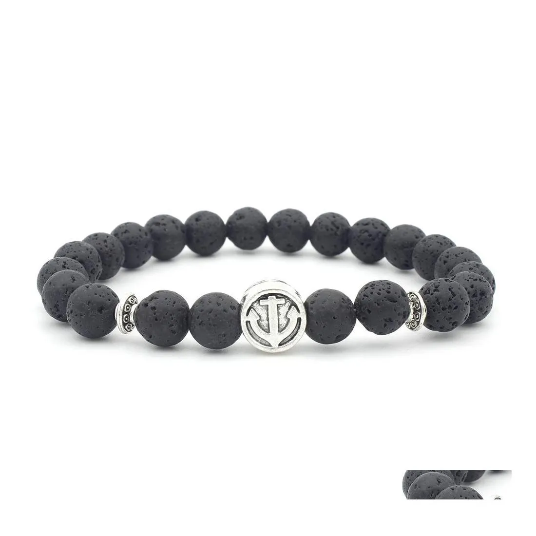 Fili di perline Bracciale con perline di lava Uomo Pietra naturale Gioielli con ciondoli per la pace Regalo Braccialetti Chakra Consegna di goccia Dhpzm