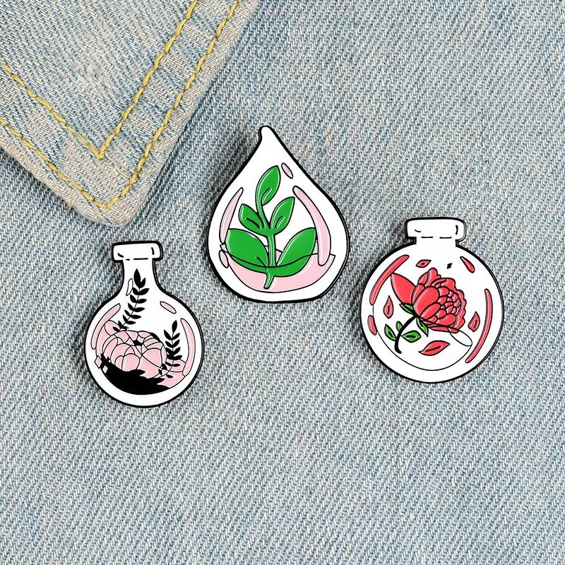 Broches Couverture En Verre Type Ornemental Plante En Pot Botanique Épinglette Feuille Exquise Fleur Émail Broche Vêtements Sac Badge Personnalisé Bijoux