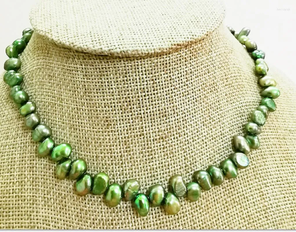 Chaines en gros autour de 15 "5x9 mm de mer naturelle noire vert unique perle nekclace nekclace bricolage bijourie simple brin de filets