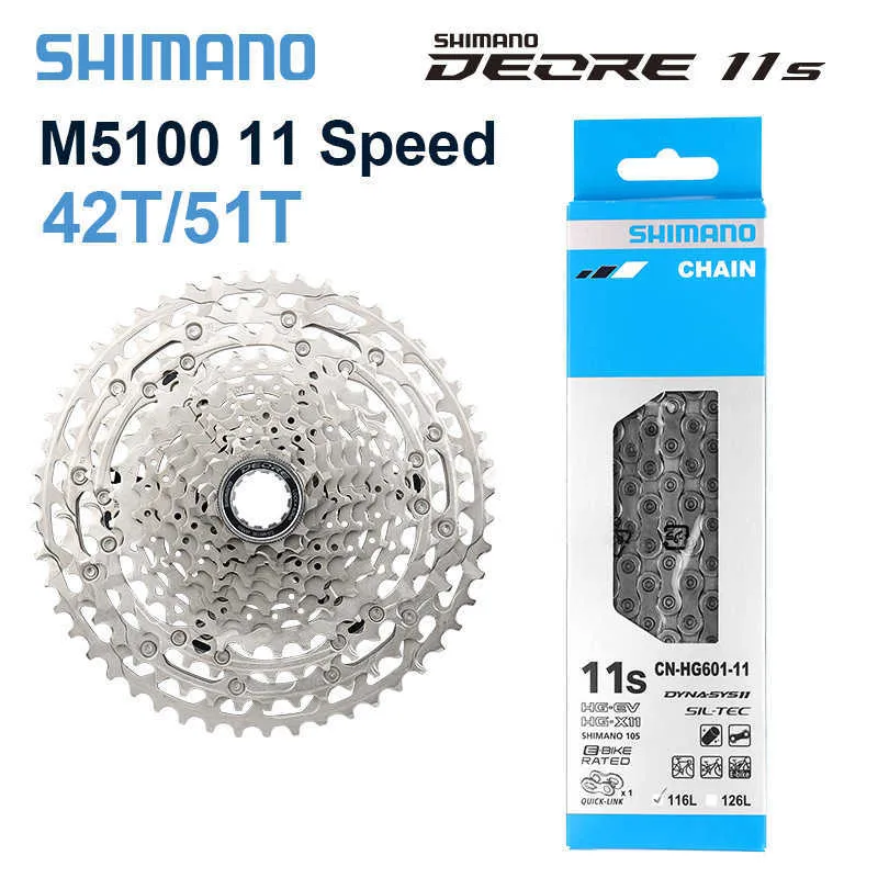 Shimano Deore CS M5100 Cassette 42T 51T MTB 11V GroupSet HG601 Łańcuch górski 11S Ratchet KMC X11 Łańcuchy rowerowe 0210