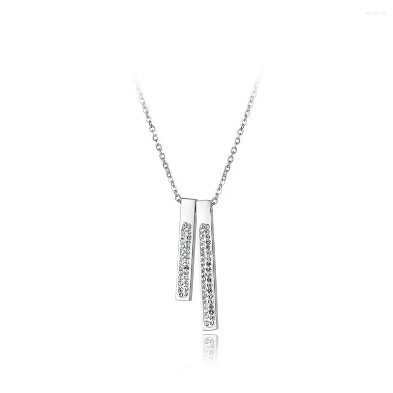 Kedjor Jeemango Classic Rhinestone Double Geometric Rectangle Choker Halsband för kvinnor rostfritt stål bröllop smycken N18049
