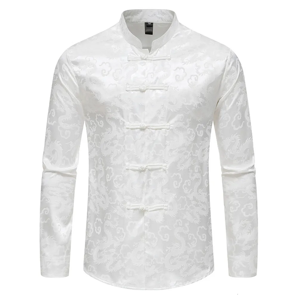 Men's Casual Shirts Chinese Style Mens Tops Tang Suit Fashion Solid Traditional Long sleeve China Style Shirt 230209