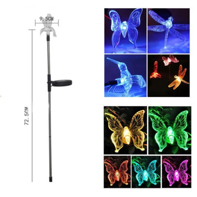 مصابيح العشب الطاقة الشمسية LED LED Butterfly Dragonfly Bird Outdoor Garden Pathway Landscape Lampy Hee889