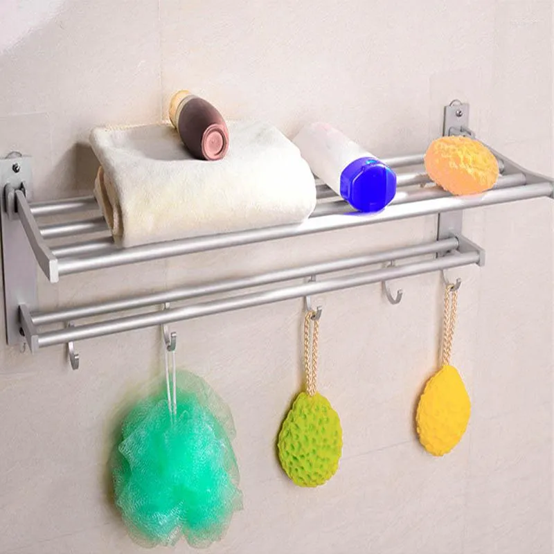 Conjunto de acessórios de banho 40/50/60cm Space Aluminium Towel Rack com 5 ganchos prateleiras de banheiro dobrável de cozinha HVR88