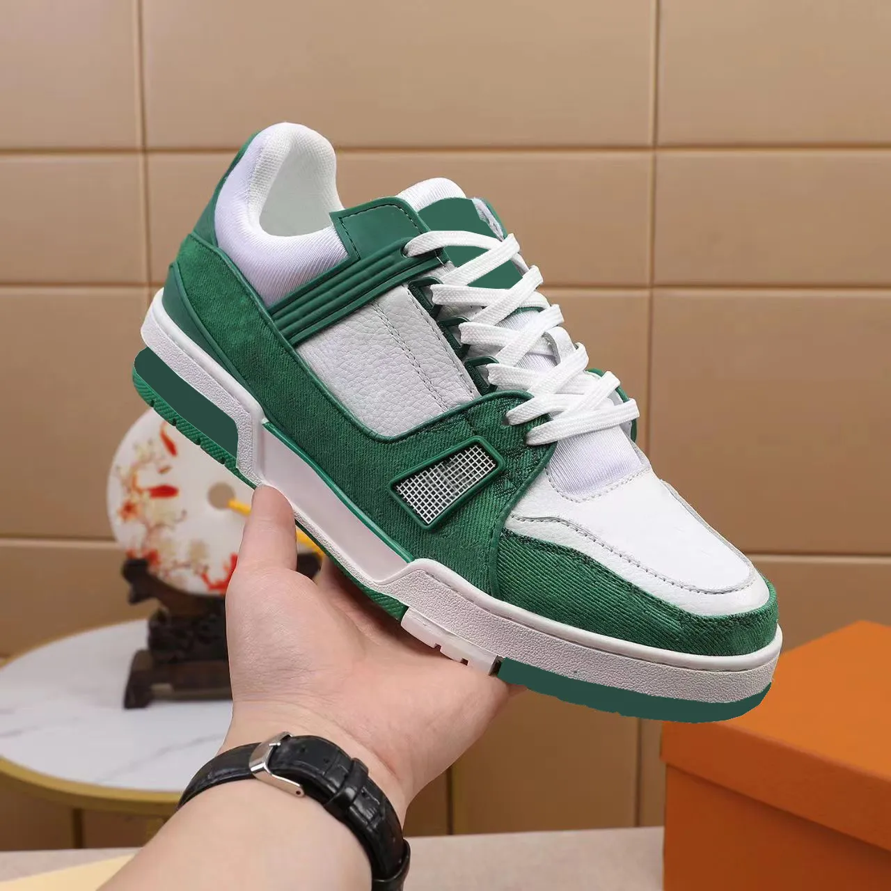 Green Designer Trainer Sneaker 2023 Casual Shoe Luxury Designers Leather Sneaker Green White Velvet Suede Outdoor Gear