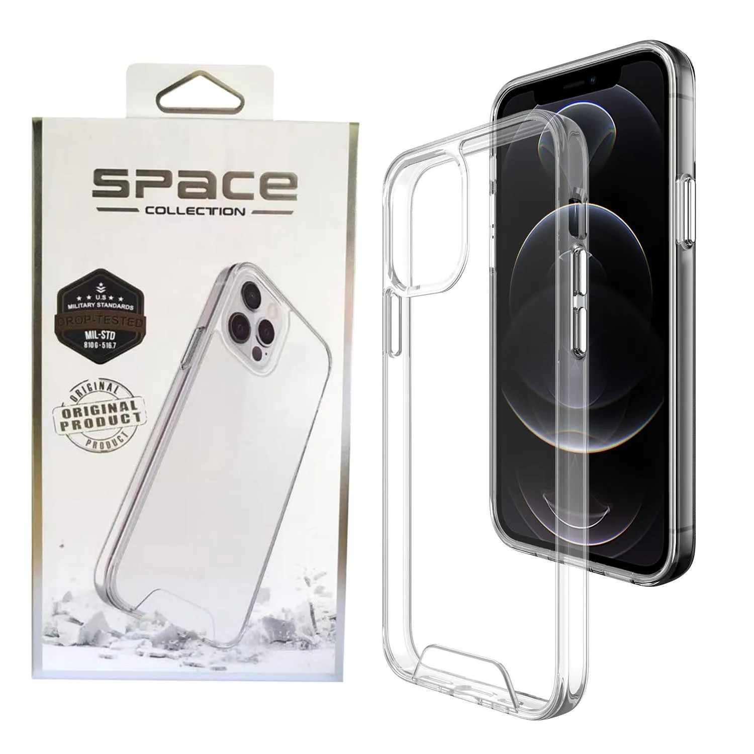 Hochwertige, transparente, robuste SPACE-Handyhüllen für iPhone 14 13 12 11 Pro Max XR XS X 6 7 8 Plus Samsung S21 S20 Note20 Ultra mit stoßfester TPU-Abdeckung im Einzelhandelspaket