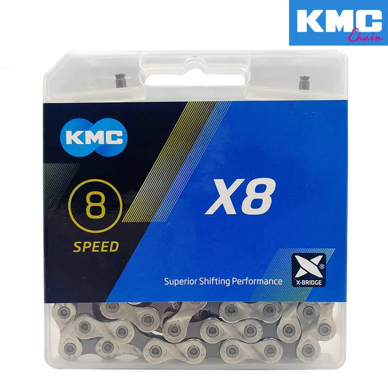 S KMC X8 8 Speed ​​116L MTB Mountain 8S Bicycle Silver Black Road Bike Chain With Magic Link Original Box 0210