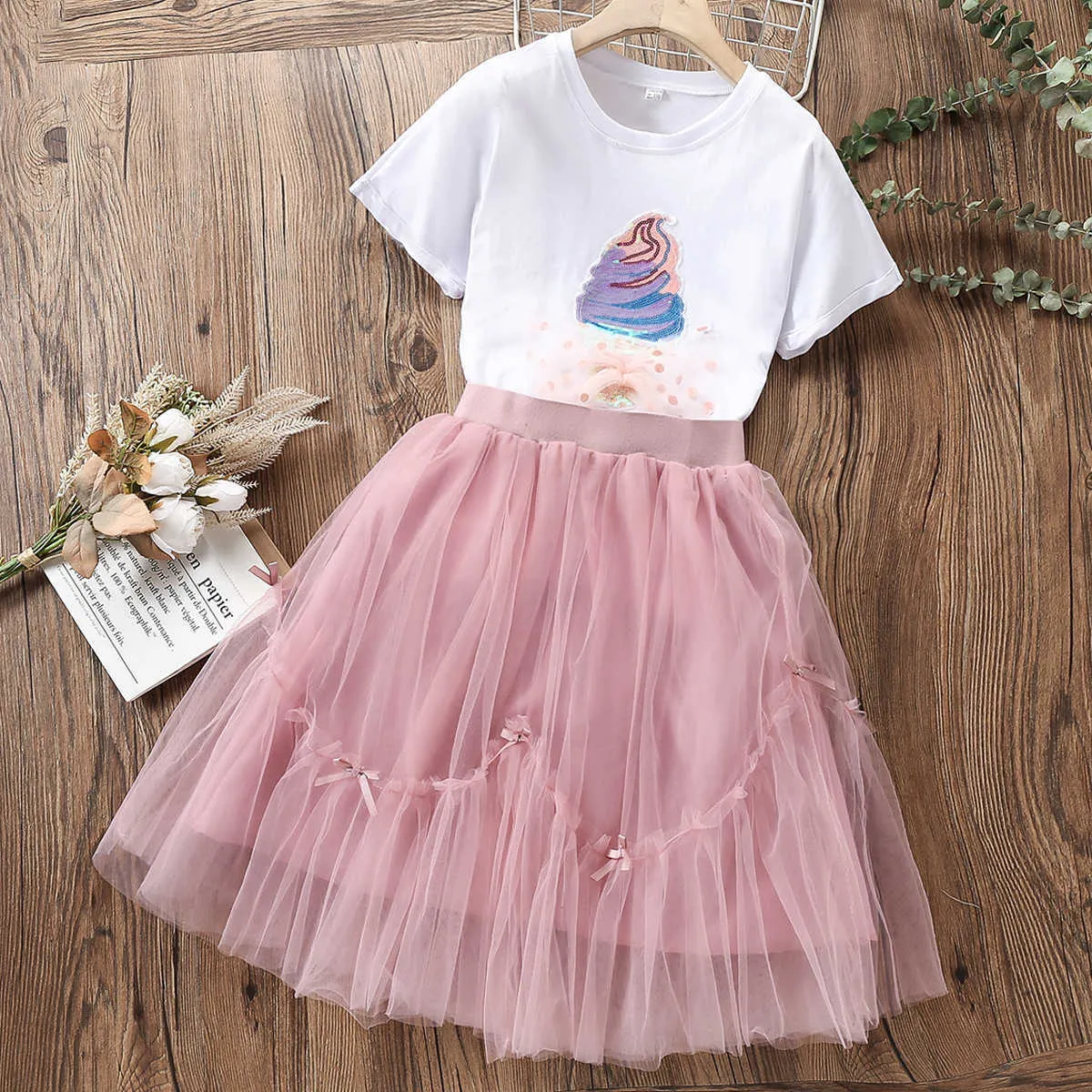 Clothing Sets Cute Baby Kids Summer Skirt Suits for Girls Clothes Short Sleeve Shirt Skrit Party Costumes Children Clothing 8 10 12 13 Years W230210