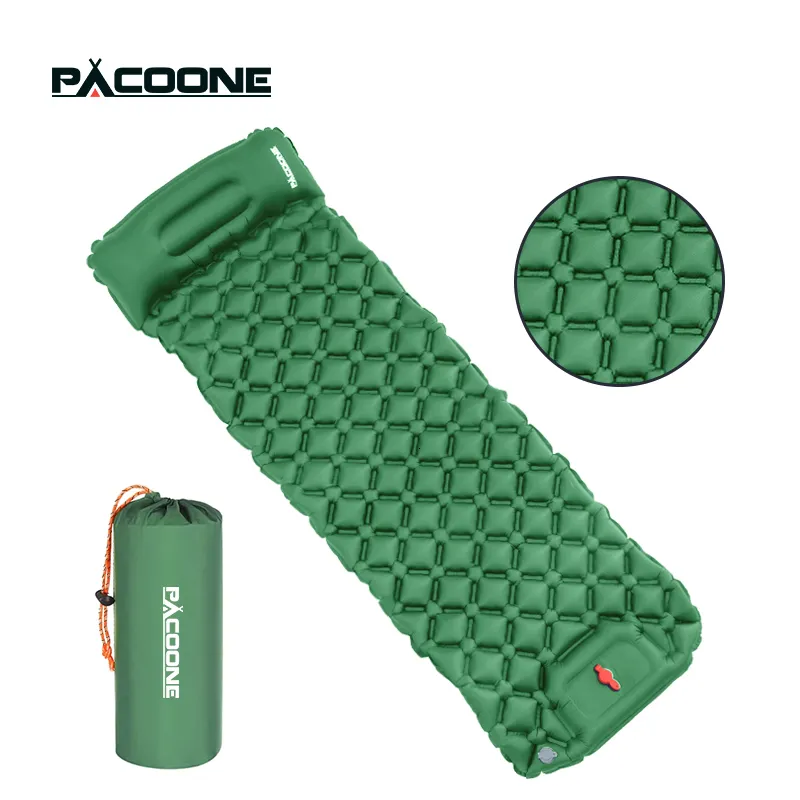 Buitenpads Pacoone Outdoor Camping Slaapkussen Ultralight Air Mat opblaasbare matras met ingebouwde kussens Ingebouwde inflatorpomp Travel Hiking 230210