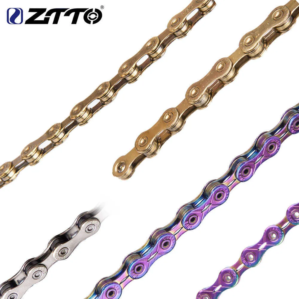 Chaînes ZTTO VTT Vélo de Route 12 Vitesses Or Chaîne Oil Slick 12v Eagle Golden 12vitesses Argent 12s 1x12 Connecteur Inclus 126L Liens Vélo 0210