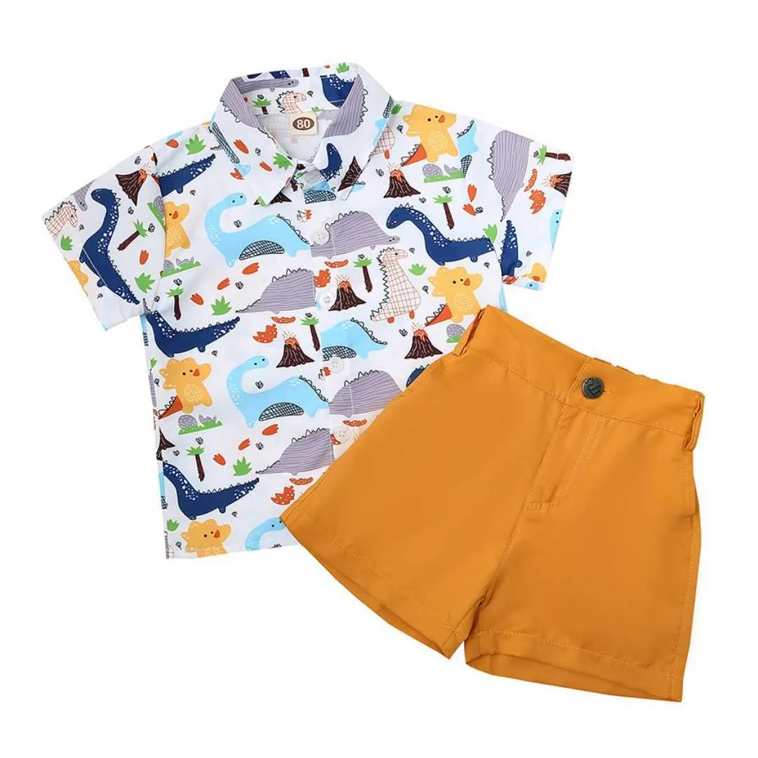 Kleidungssets Sommer 2023 Kinderkleidungssets Dinosaurier Shirtshorts Anzug für Kinder Gelbgrün Kinder Freizeitkleidungssets Babykostüme W230210