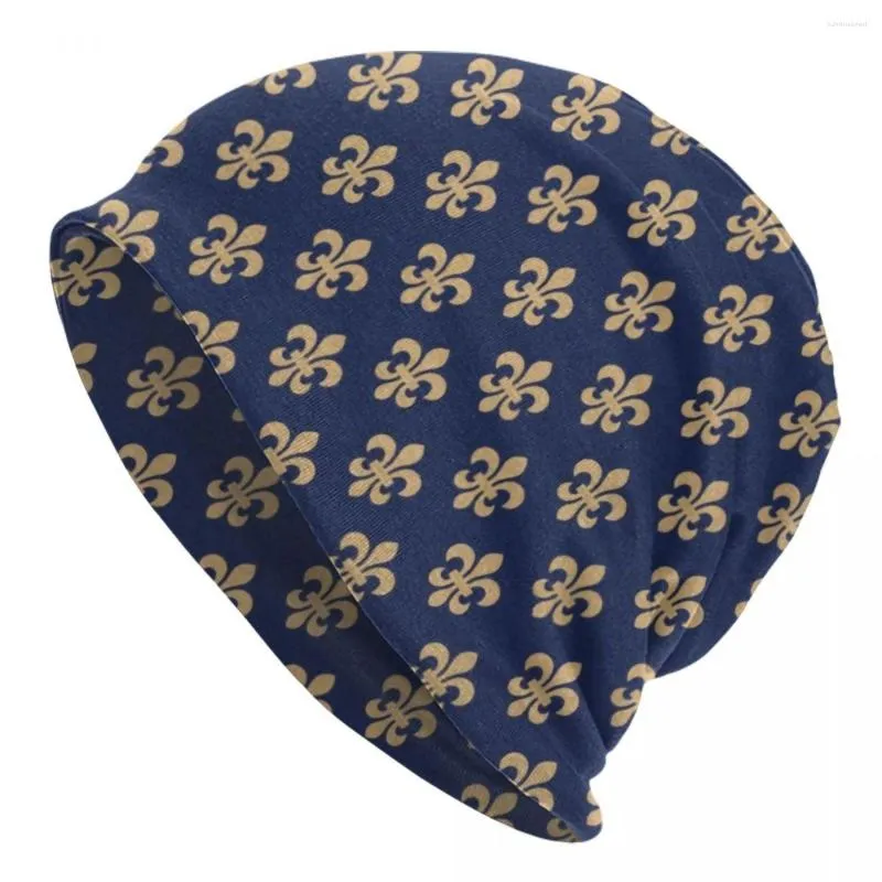 Basker chic fleur de lis bonnet hattar mode stickad hatt för män kvinnor vinter varm fleur-de-lis lily blommakallar mössor mössor