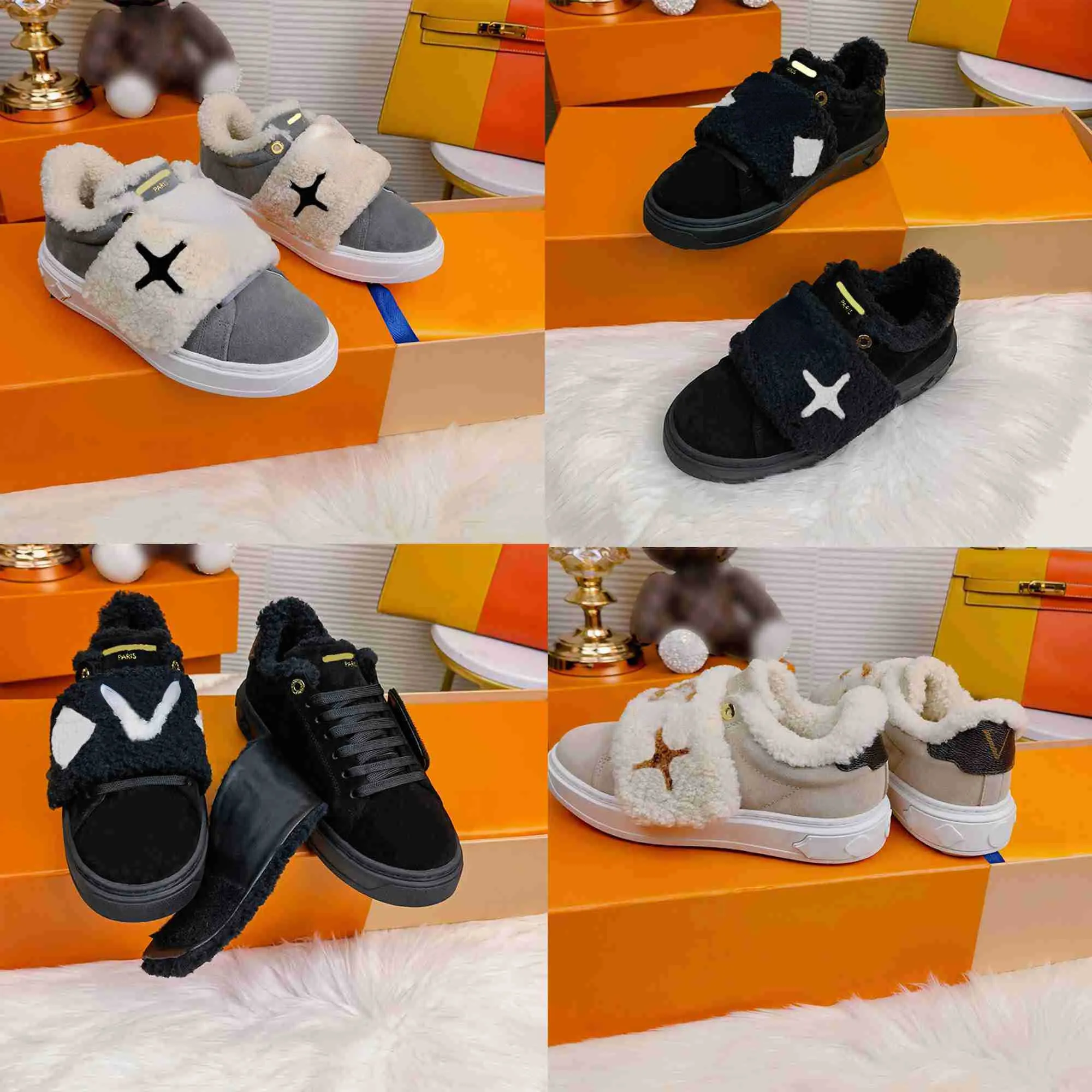 2023 Scarpe piene complete Scarpe casual da uomo Scarpe sportive invernali calde Scarpe da lettera di lana con plateau Scarpe sportive in rilievo con fiori Designer con lacci